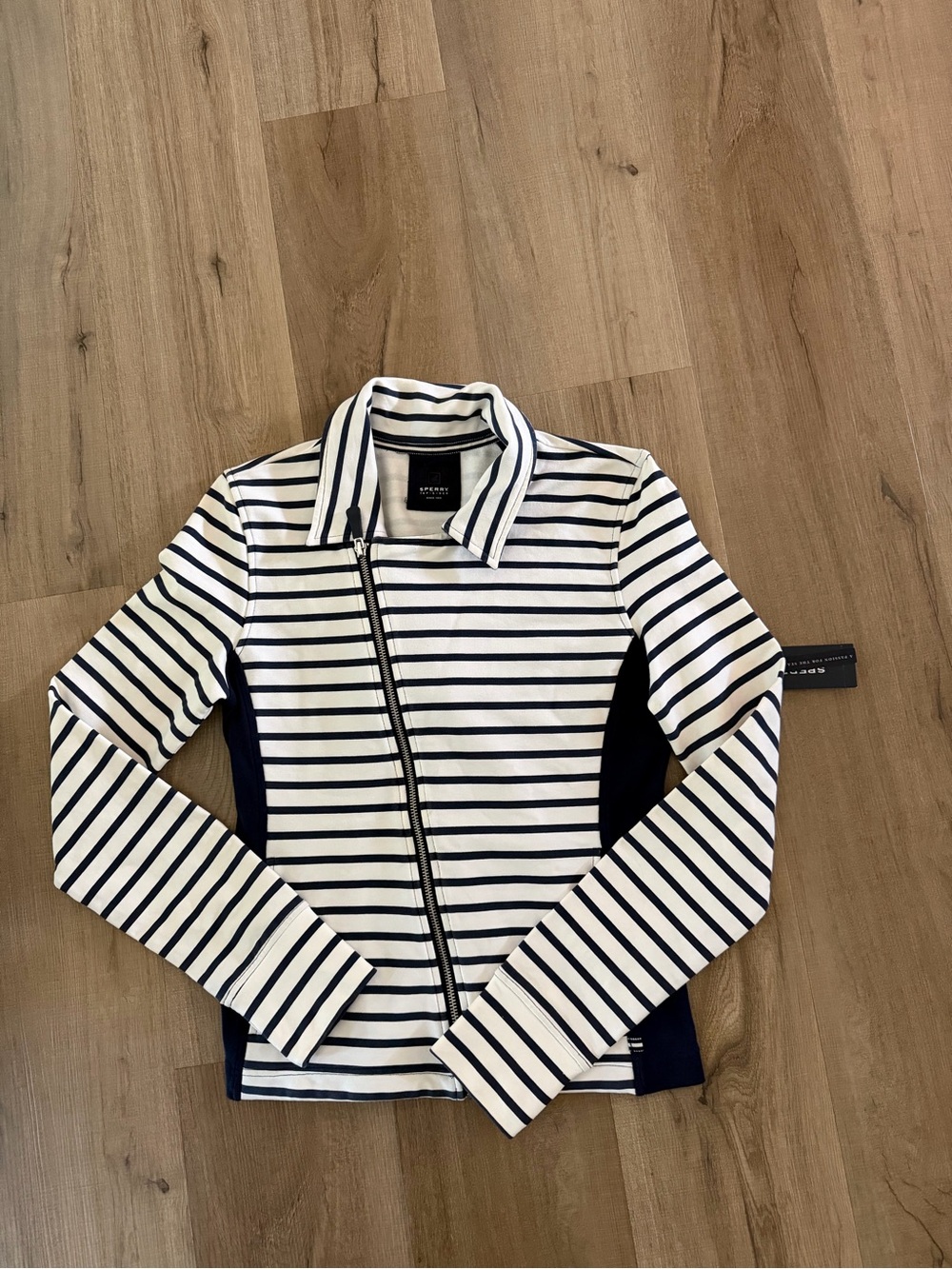 Sperry Navy & Ivory Striped Moto Jacket